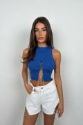 Taş Detay Dekolteli Crop Bluz resmi